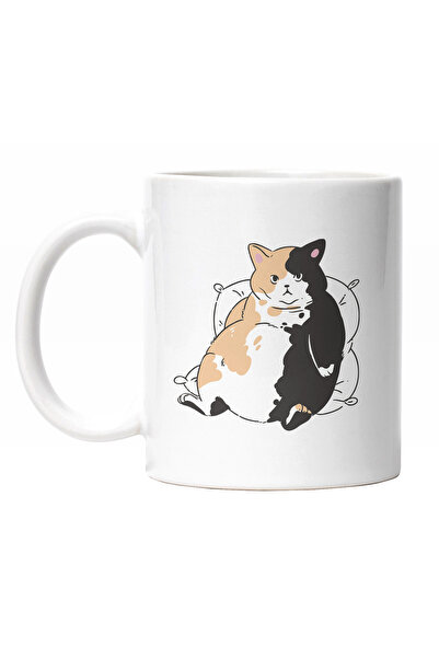 StoryGift Romania Cana Cu Pisica Grasa Relaxata, Animal Blanos, Felina, Iubit...