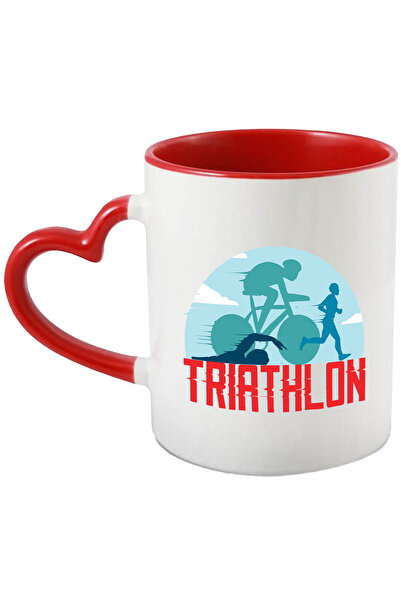 StoryGift Romania Cana Cu Mesaj Triathlon, Sport, Ciclism, Atletism, Inot, Nori, Multicolor 330 ml, Cu Maner Inim