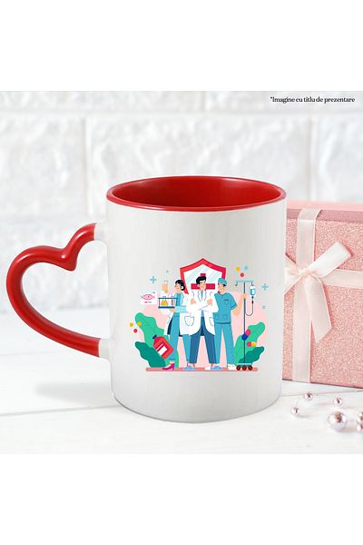 StoryGift Romania Cana Cu Medicina, Stiinta, Sanatate, Pastile, Asistenta, Doctor, Multicolor 330 , Cu Maner Inim