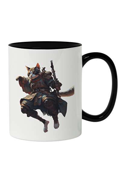 StoryGift Romania Cana Cu Pisica Stil Ninja In Aer Cu Sabie, Desene Anime, Asasin, Iubitorii De Pi, Cu Maner Negru