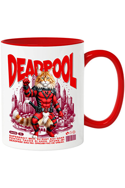 StoryGift Romania Cana cu Maine Coon Pisica In Costum de DeadPool cu Pelerina...