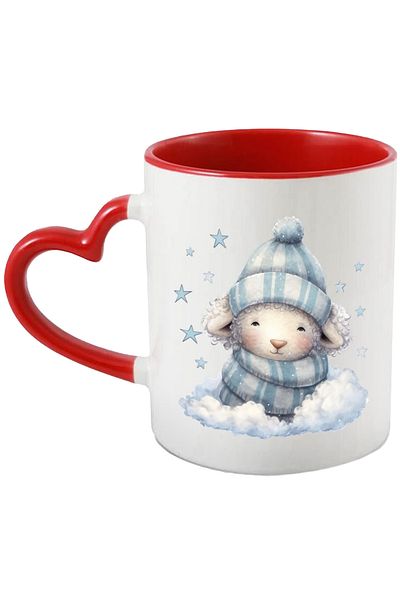 StoryGift Romania Cana cu o oita somnoroasa | ilustratie | stelute | norisor | imbracata gros | or, Cu Maner Inim