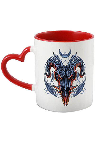 StoryGift Romania Cana Cu Craniu, Luna, Demon, Geometrie, Diavol, Coarne, Multicolor 330 ml, Ceram, Cu Maner Inim