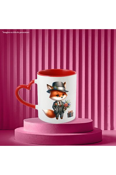 StoryGift Romania Mug with a fox in a suit, illustration, gift, bouquet of flowers, hat, but on, With, STG.