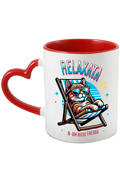 StoryGift Romania Cana Pisica cu ochelari de soare relaxata pe sezlong, 330ml...