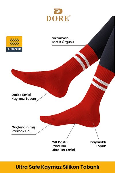 Dore Original Unisex 3 Pairs Non-Slip Pilates and Yoga Plates Non-Slip Sole Socks Black White Red