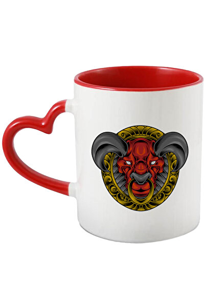 StoryGift Romania Cana Cu Cap De Taur, Demon, Inel, Coarne, Scut, Rama, Multicolor 330 ml, Ceramic, Cu Maner Inim