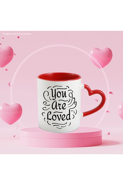 StoryGift Romania Cana Cu Mesaj In Engleza You Are Loved, Dragoste, Cuplu, Relatie, Alb Negru 330,, Cu Maner Inim STG