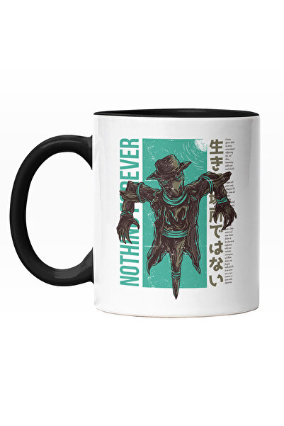 StoryGift Romania Cana Cu Text In Engleza Nothing Forever, Sperietoare De Pasari Pe Camp Cu Palari, Cu Maner Negru