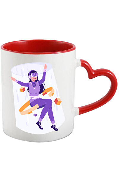 StoryGift Romania Cana Cu VR, Cuburi, Virtual, Portal, Multicolor 330 ml, Ceramica cu Maner Inima , Cu Maner Inim