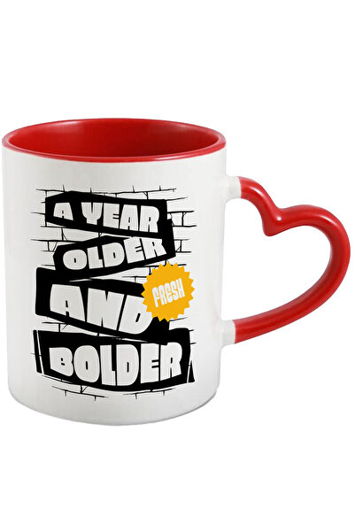 StoryGift Romania Cana Cu Mesaj In Engleza A Year Olden And Bolder, Caramida, Multicolor 330 ml, C, Cu Maner Inim