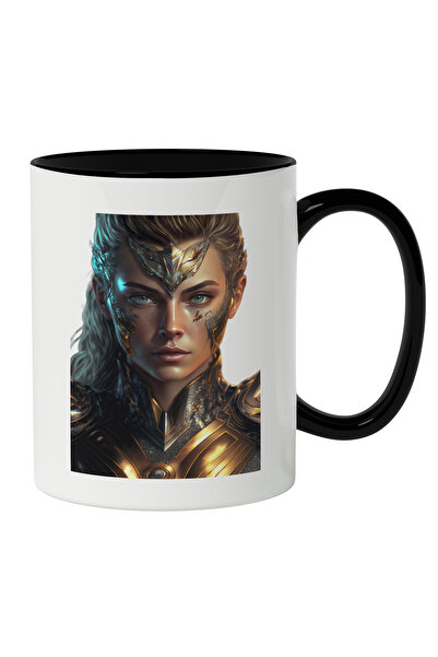 StoryGift Romania Cana Cu Portret Femeie Razboinica Cu Par Blond, Armura DE F...