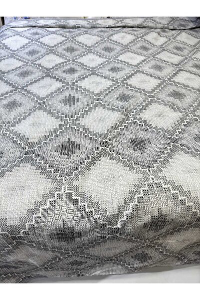 ŞENER HOME Kaneviçe Desen Baskılı 200x240 Cm. Çift Kişilik (BATTAL) Tek Pike - Gri