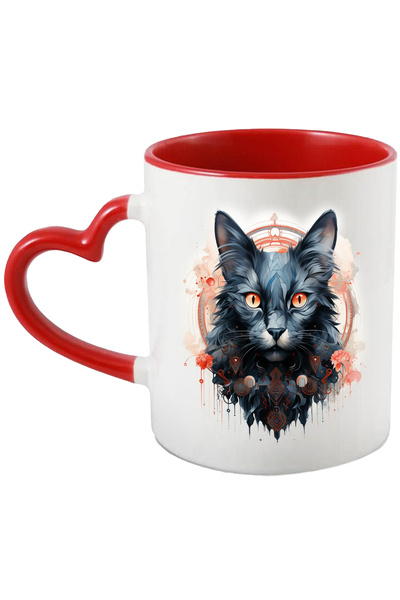 StoryGift Romania Cana Cu Pisica, Geometric, Cerc, Flori, Fantasy, Rune, Multicolor 330 ml, Cerami, Cu Maner Inim