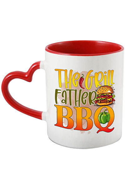 StoryGift Romania Cana cu mesajul "The grill father, BBQ", gatit, ilustratie, bucatarie, friptura,, Cu Maner Inim