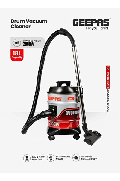 Geepas مكنسة كهربائية أسطوانية - سعة كيس الغبار 18 لترًا، شفط قوي، وظيفة التج...