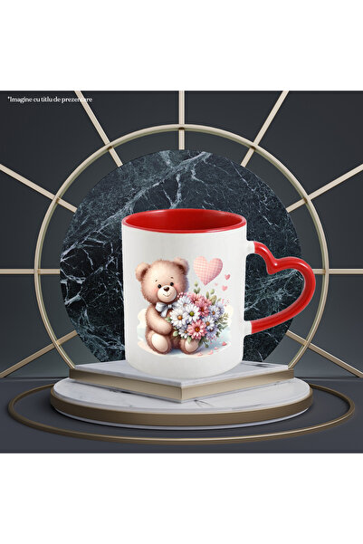 StoryGift Romania Cana cu un ursulet de plus imbujorat, ilustratie, tine un b...