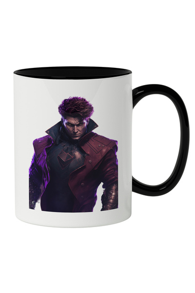 StoryGift Romania Cana Cu Personaj Barbat Par Brunet Cu Jacheta Cu Guler Inalt, Stil Magician, Lum, Cu Maner Negru