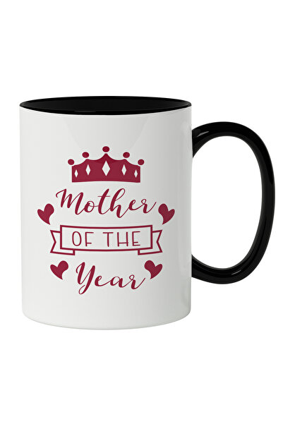 StoryGift Romania Cana Cu Text In Engleza Mother Of The Year, Coroana Rosie, Cea Mai Buna mama, Iu, Cu Maner Negru