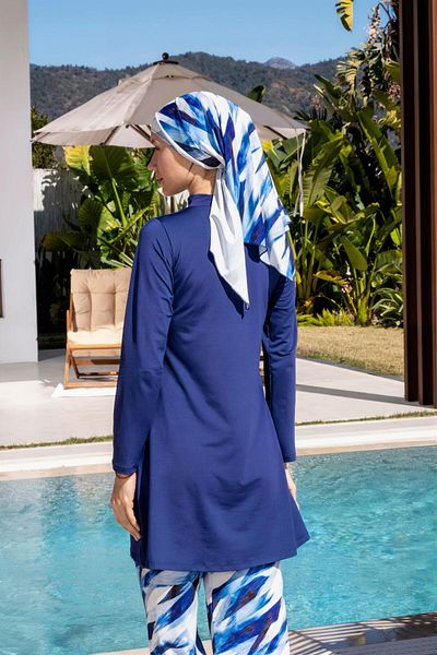 Mayom Full Covered Patterned Hijab Swimsuit with Loose Pants-2534
