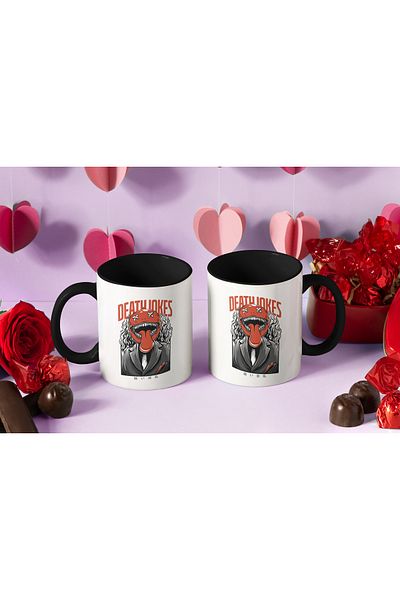 StoryGift Romania Cana Cu Manechin In Costum Elegant Cu Batista Rosie, Chip Sfera Rosie Cu Limba L, Cu Maner Negru