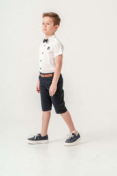 Esterella Boy / Short Sleeve Shirt Lapel Bow Tie Suit/Oxford Shirt - Shorts / Belted Shorts Suit