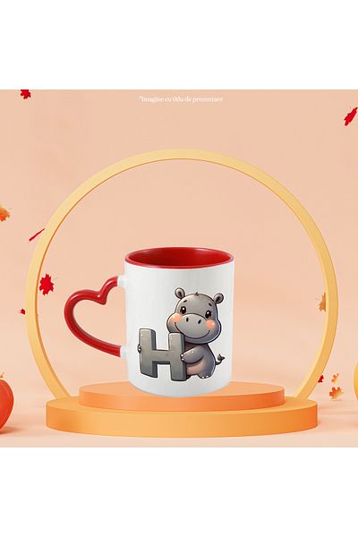 StoryGift Romania Mug with hippopotamus with the letter "H", illustration, for children, school, student, first grade, With, STG.