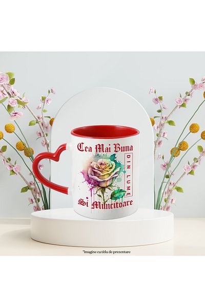 StoryGift Romania Mug With The Text The Best And Hardworking, In The World, Flower, Colorful Rose, , With ,STG.