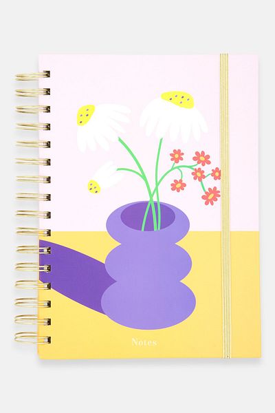 Paperbuzz Flower Print Spiral Notebook, Purple Combo