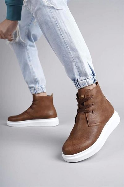 SaklıModa Slw207 Oslo Lace-Up Skin Ανδρικά καθημερινά αθλητικά μποτάκια Bt - Tan