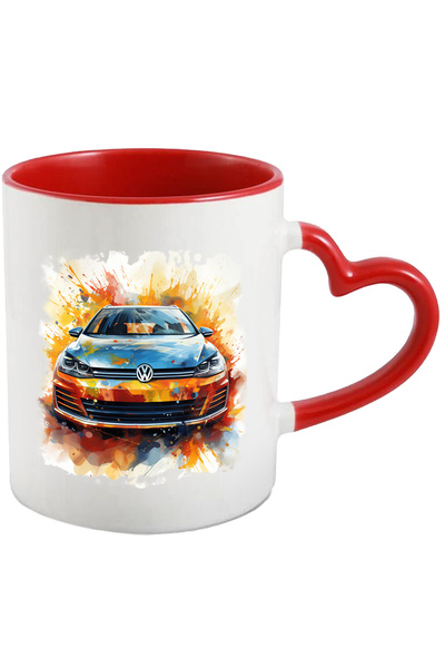 StoryGift Romania Cana Cu Masina, Golf GTI, Volkswagen, Ilustratie, Vopsea, Multicolor 330 ml, Cer, Cu Maner Inim