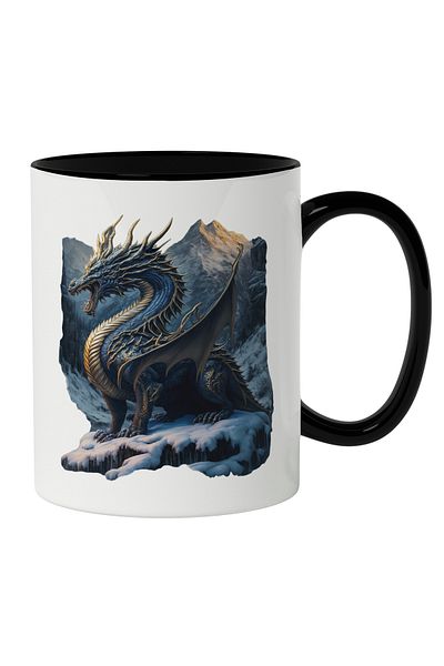 StoryGift Romania Cana Cu Dragon Imens In Zona Nordica Montana, Munti Inghetati, Urzeala Tronurilo, Cu Maner Negru