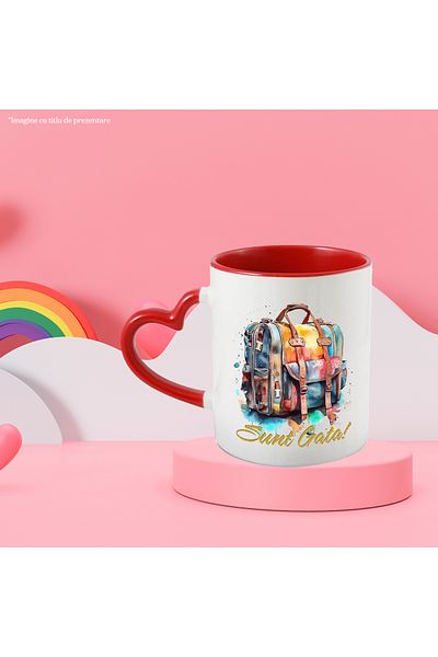 StoryGift Romania Mug With Message I'm Ready, Bag, Schoolbag, Glitter, Multicolor 330 ml, Ceramic, With ,STG