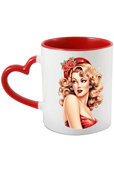 StoryGift Romania Cana cu o femeie frumoasa, ilustratie, stil retro, vechi, d...