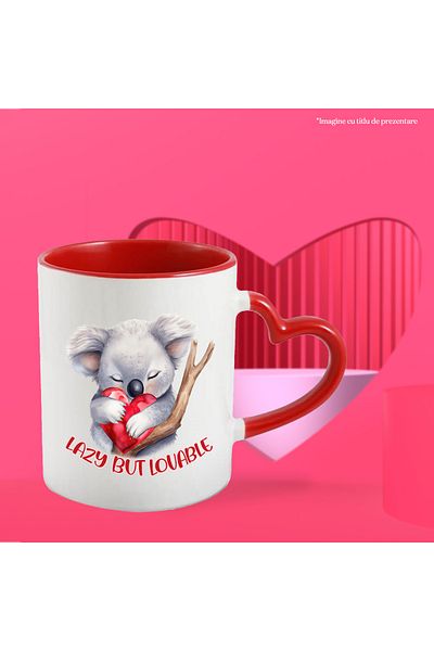 StoryGift Romania Mug with a sleeping koala bear with the message "Lazy, but lovable", illustration, funny, With ,STG.