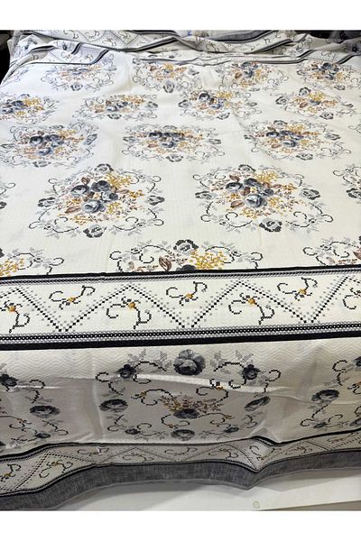 ŞENER HOME Bouquet Pattern Printed 200x240 CmDouble (BATTAL) Single Pike - Gray