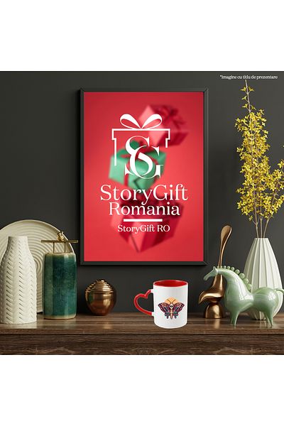 StoryGift Romania Cana Cu Soare, Molie, Aripi, Ochi, Craniu, Dinti, Insecta, Multicolor 330 ml, Ce, Cu Maner Inim