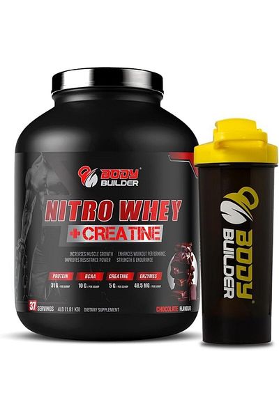 Body Builder Nitro Whey Creatine, Chocolate, 4 Lb Shaker, Whey Protein For Muscle Growth & Recovery