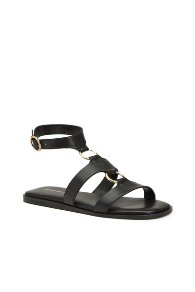 George Hogg Siyah Kadın Deri Sandalet
