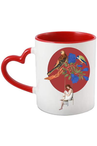 StoryGift Romania Cana Cu Arta Abstracta, Femeie, Pasari, Leagan, Rochie, Cre...