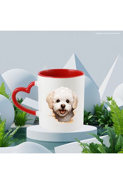 StoryGift Romania Mug with a happy white puppy | illustration | sticking its head out through a hole in the wall, With ,STG