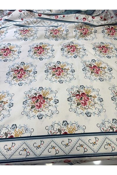 ŞENER HOME Bouquet Pattern Printed 200x240 Cm.Double (BATTAL) Single Pike - Petrol Green