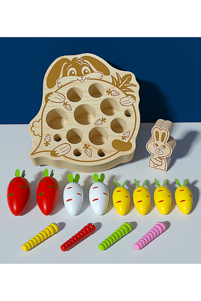 zola Joc de pescuit cu magnet, din lemn,Montessori, 1 iepure cu magnet si 12 ...