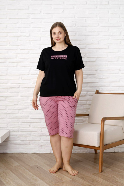 nisaNCa 100% Cotton Plus Size Short Sleeve Capri Women's Pajama Set