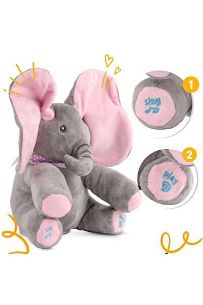zola Interactive plush elephant, Cucu-Bau, sings and moves its ears, English, 30 x 30 x 25 cm, pink