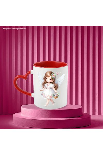 StoryGift Romania Cana Cu O Fetita Cu Aripi De Ingeras, Ilustratie, Floricele, Cosulet, Rochita In, Cu ,stg