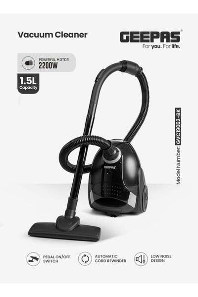 Geepas مكنسة كهربائية أسطوانية مع كيس غبار بسعة 1.5 لتر، شفط قوي وتصميم منخفض...