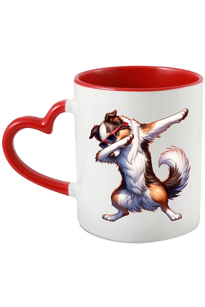 StoryGift Romania Cana cu un catel care danseaza | ochelari cu rama rosie | ilustratie | jucaus | , Cu Maner Inim