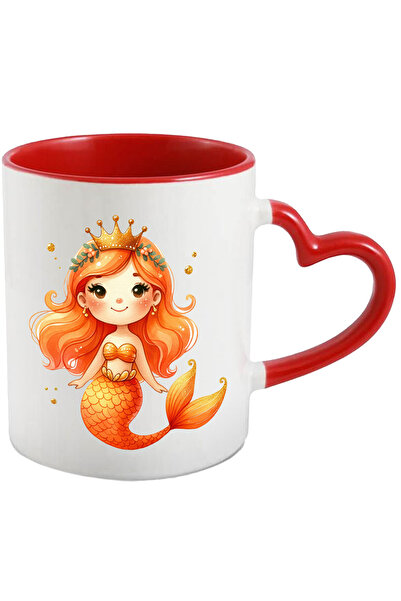 StoryGift Romania Cana cu o sirena cu coada portocalie | ilustratie | par portocaliu | vesela | fr, Cu Maner Inim