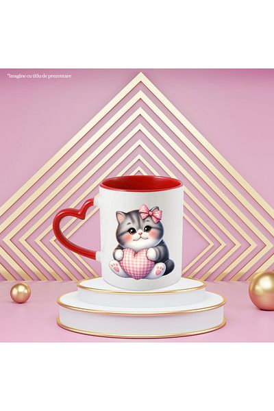 StoryGift Romania Mug with a chubby kitty holding a heart in her arms | illustration | tableware, With,STG